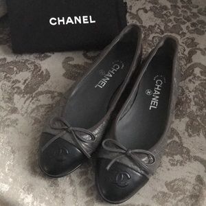 New Chanel classic black and grey ballet flats